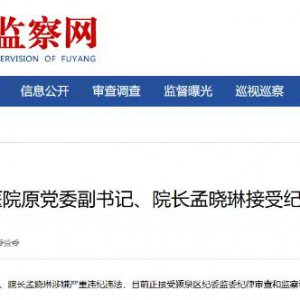阜陽市第五人民醫(yī)院原黨委副書記、院長孟曉琳被查！
